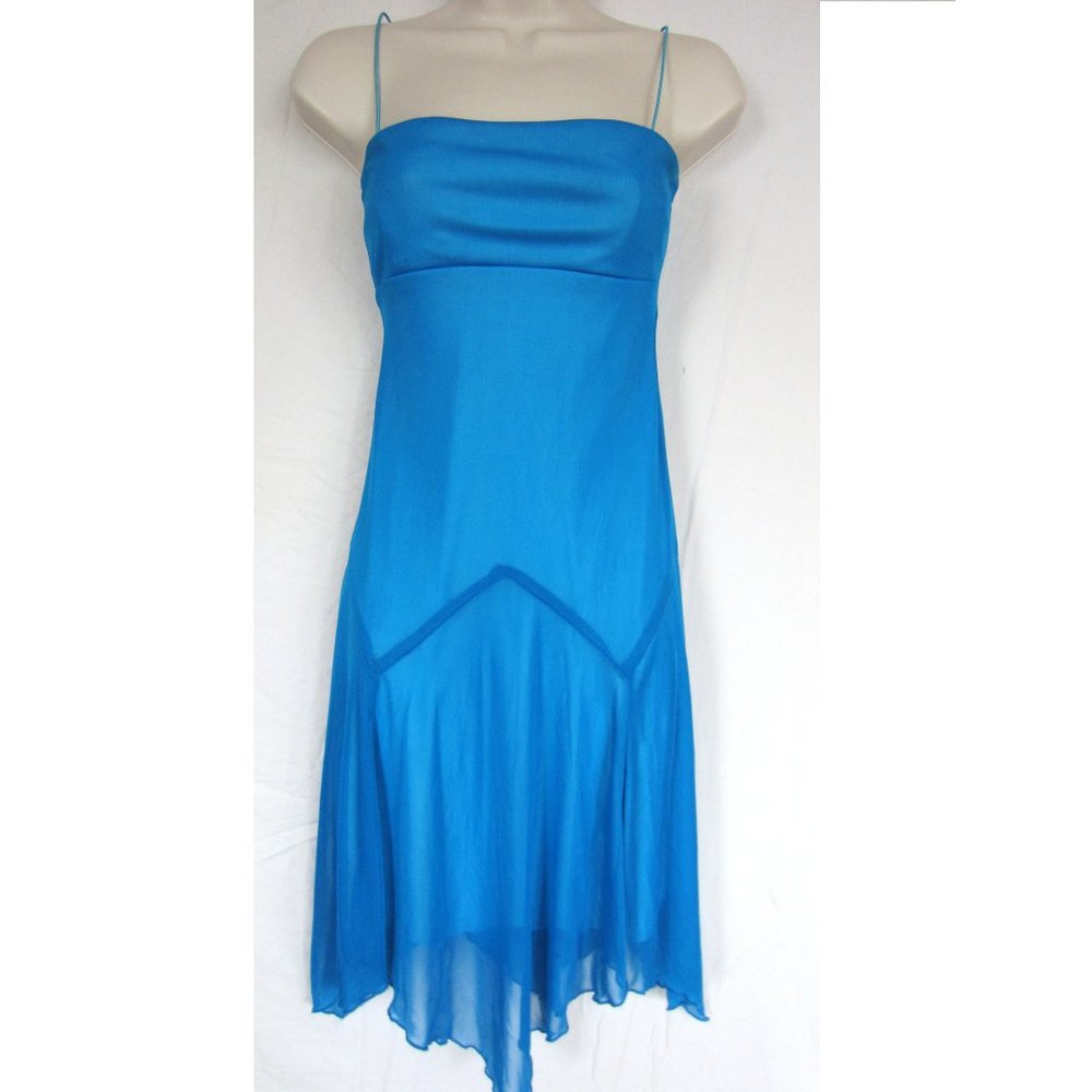 Azure Blue Spaghetti strap Party lined dress. SM